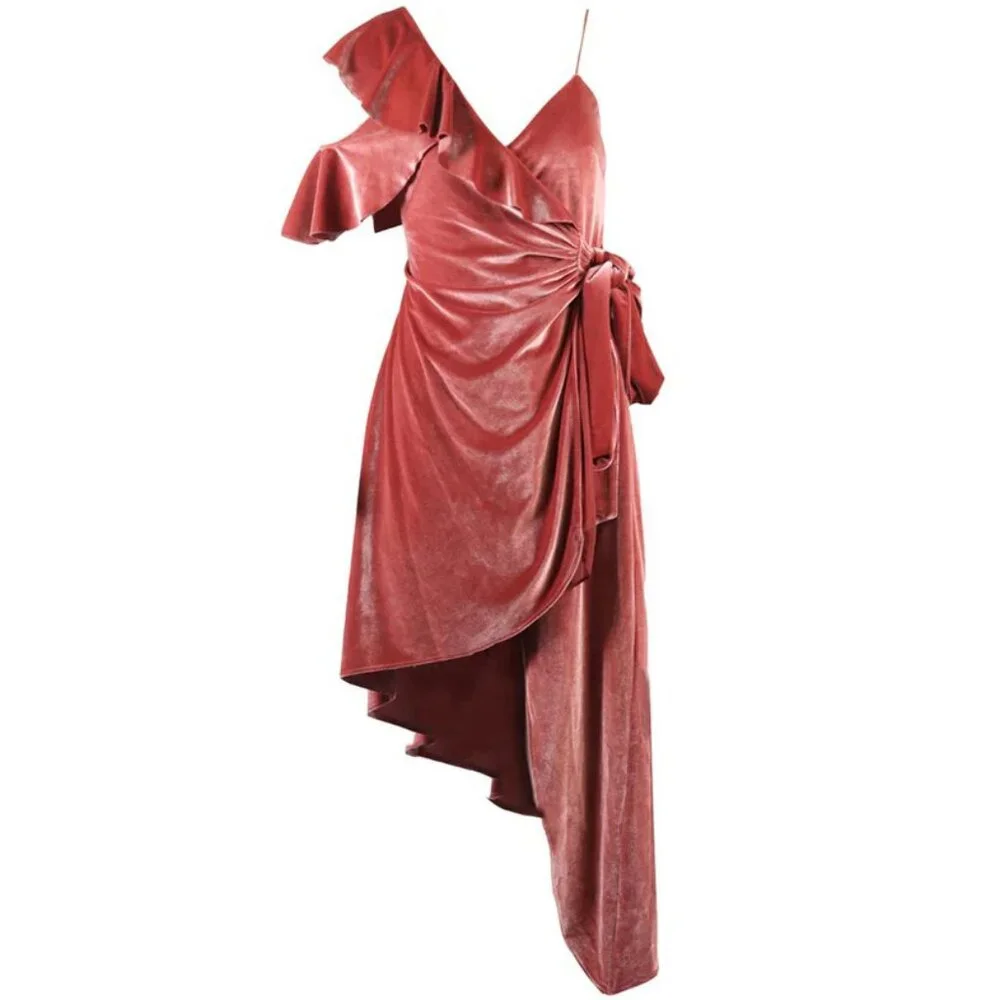 💥BREATHTAKING!💥RARE! Self Portrait Devore Blush Velour Asymmetrical Dress - Picture 5 of 15